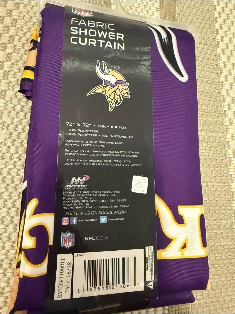 NFL Minnesota Vikings Purple Fabric Shower Curtain